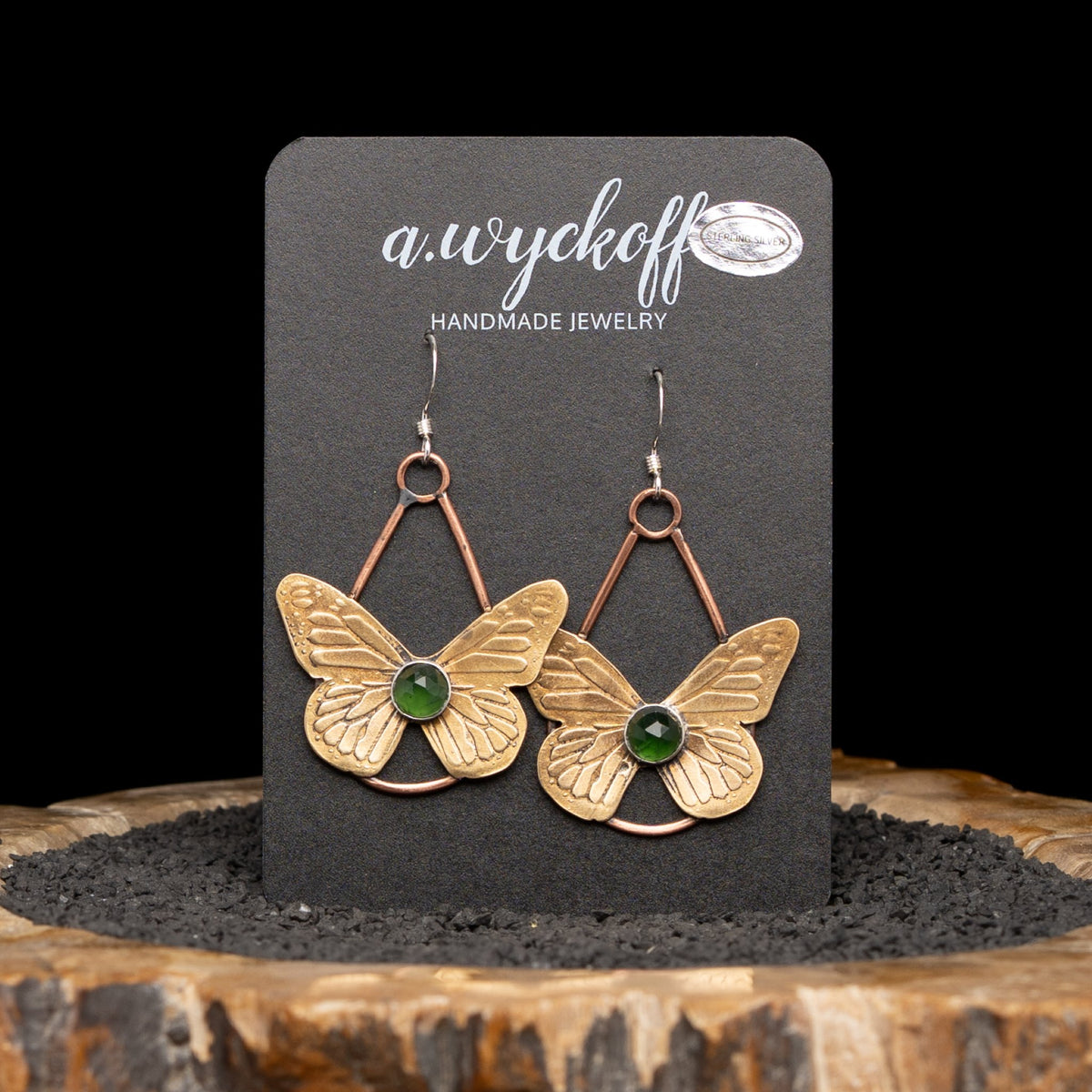 Brass Serpentine Butterfly Earrings