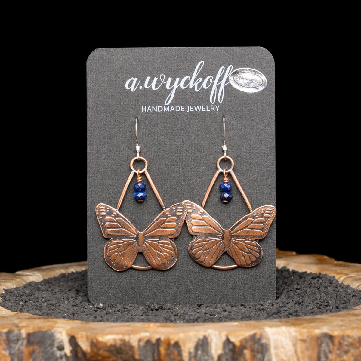 Copper Lapis Butterfly Earrings