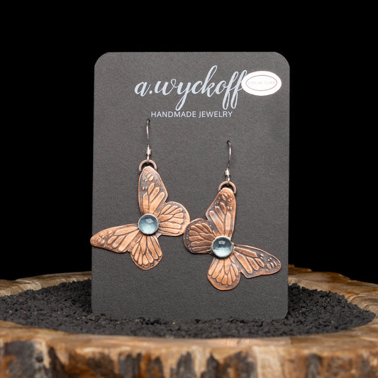 Copper Aquamarine Butterfly Earrings