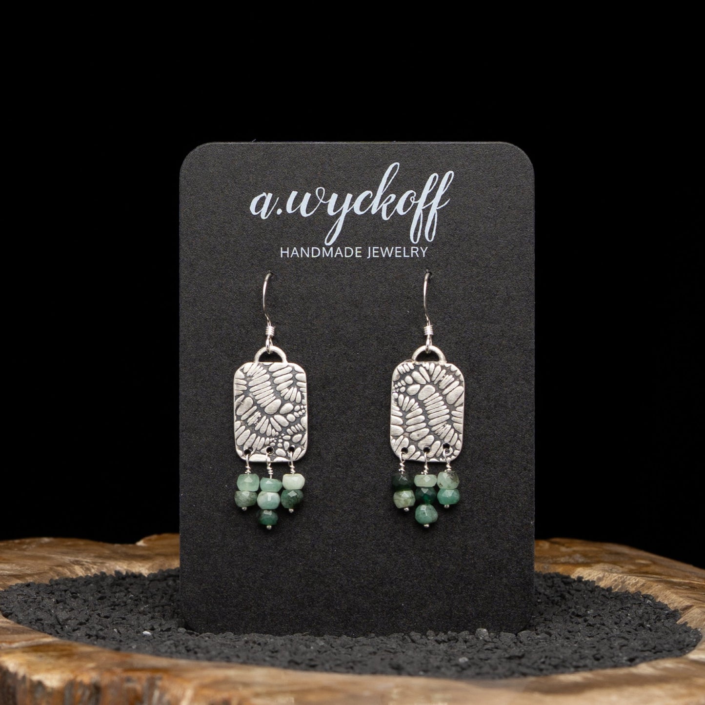 Emerald Silver Patterned Earrings