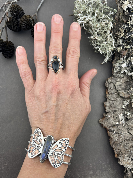 Black Onyx Silver Ring sz 7