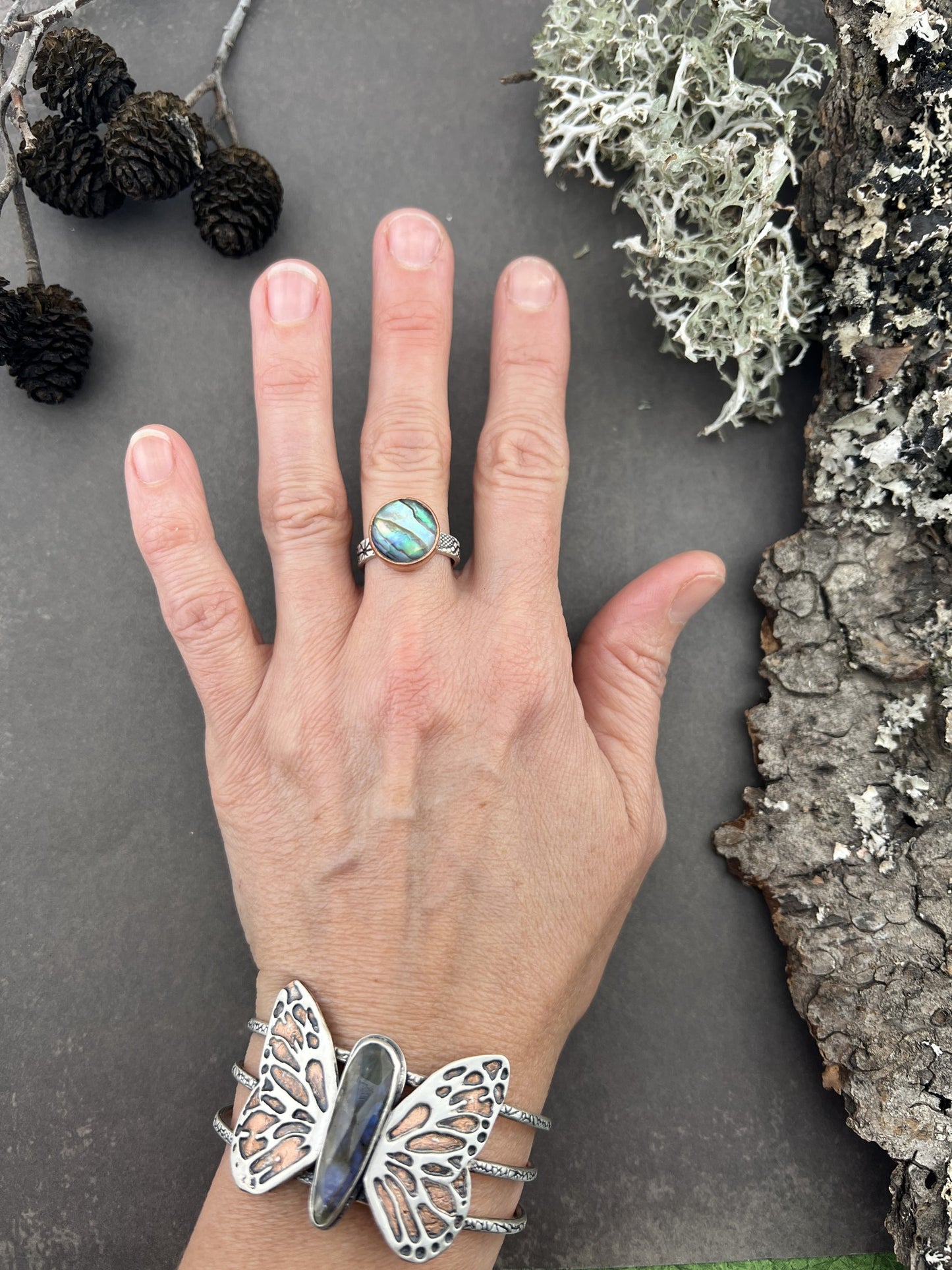 Abalone Silver Ring sz 7.5