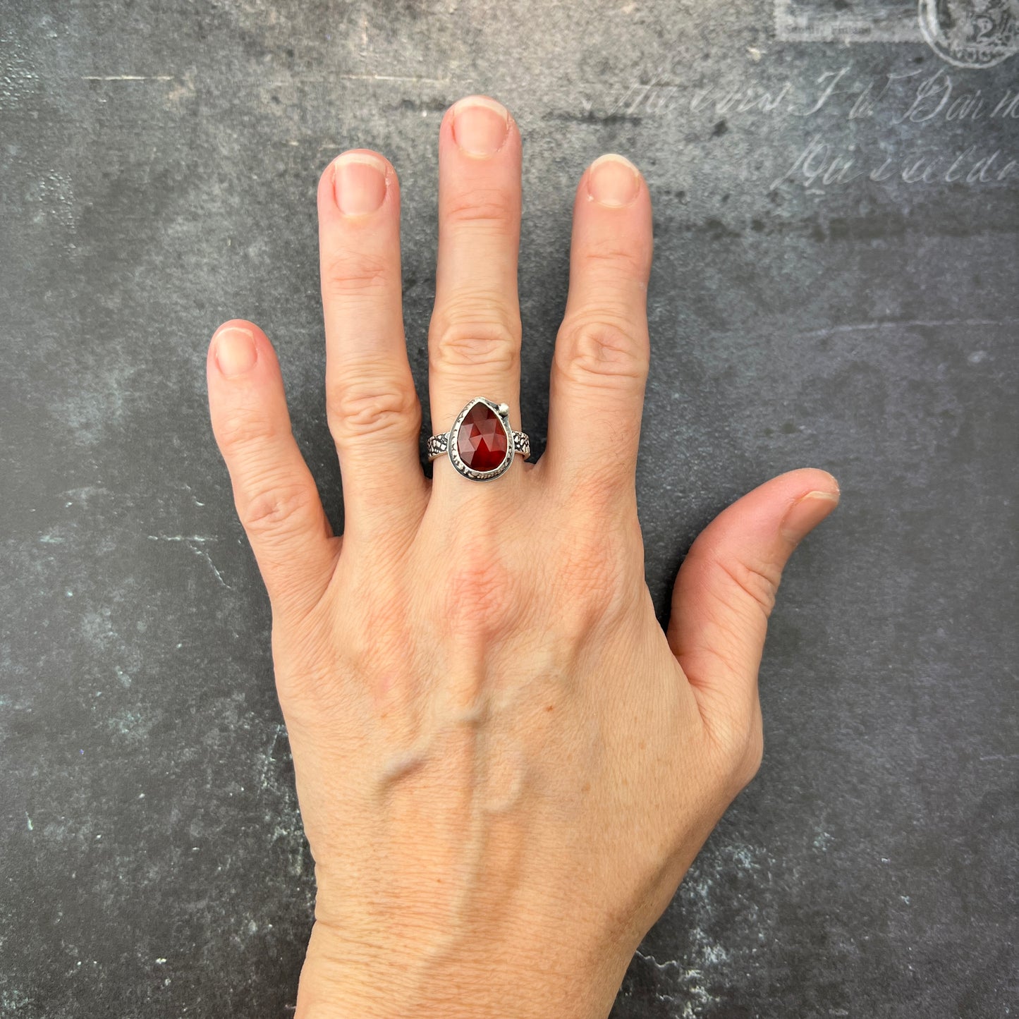 Garnet Silver Ring sz 7