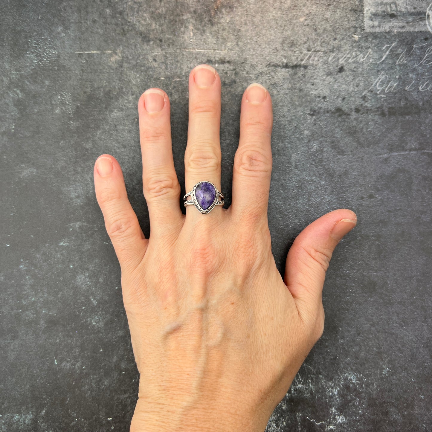 Charolite Silver Ring sz 7