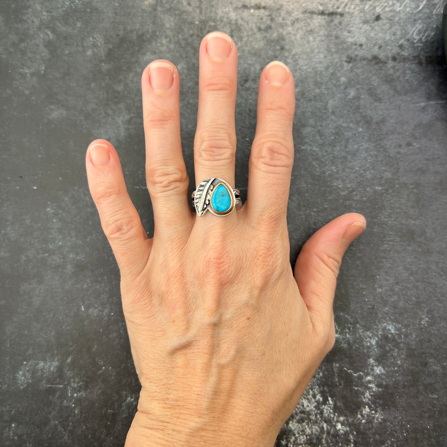 Turquoise Silver Fern Ring sz 8.5
