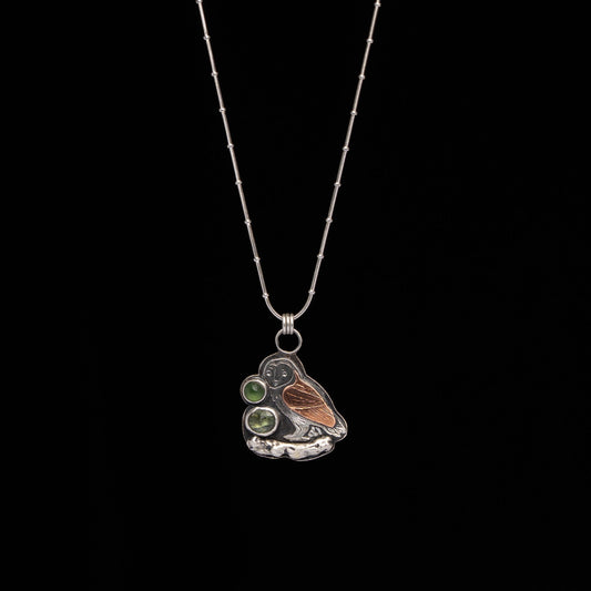 Tourmaline & Serpentine Barn Owl Pendant