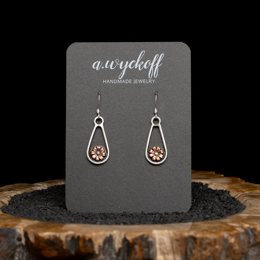 Silver & Copper Flower Earrings