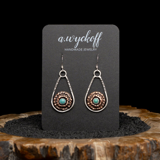 Turqouoise Silver & Copper Dangle Earrings