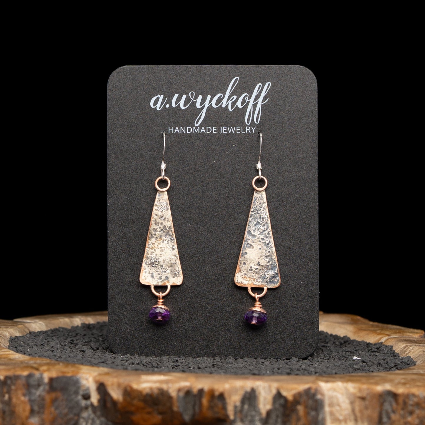 Copper & Silver Amethyst Dangle Earrings