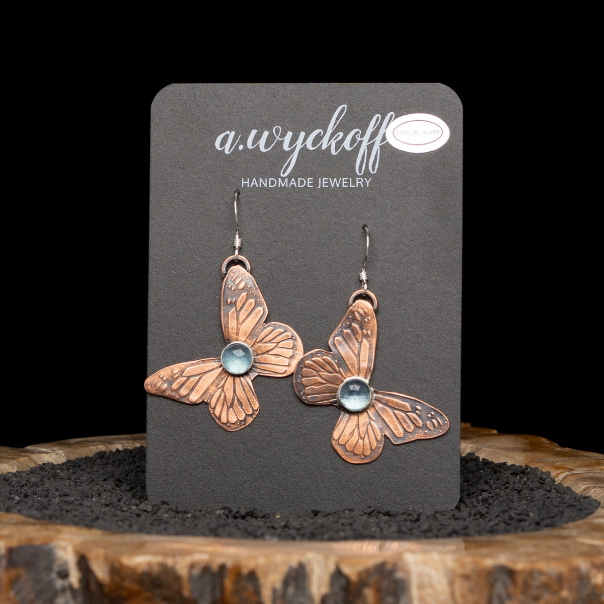 Copper Aquamarine Butterfly Earrings