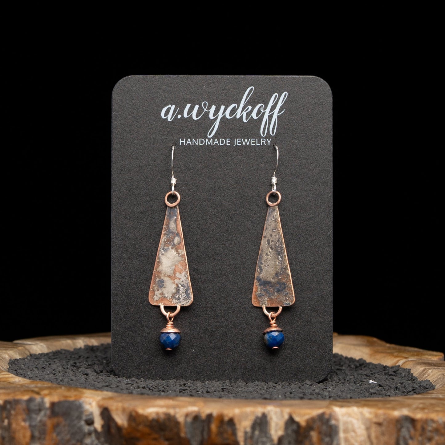 Copper & Silver Lapis Dangle Earrings