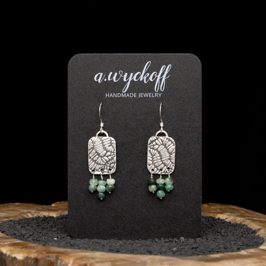 Emerald Silver Patterned Earrings