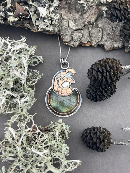 Green Labradorite Quail Necklace