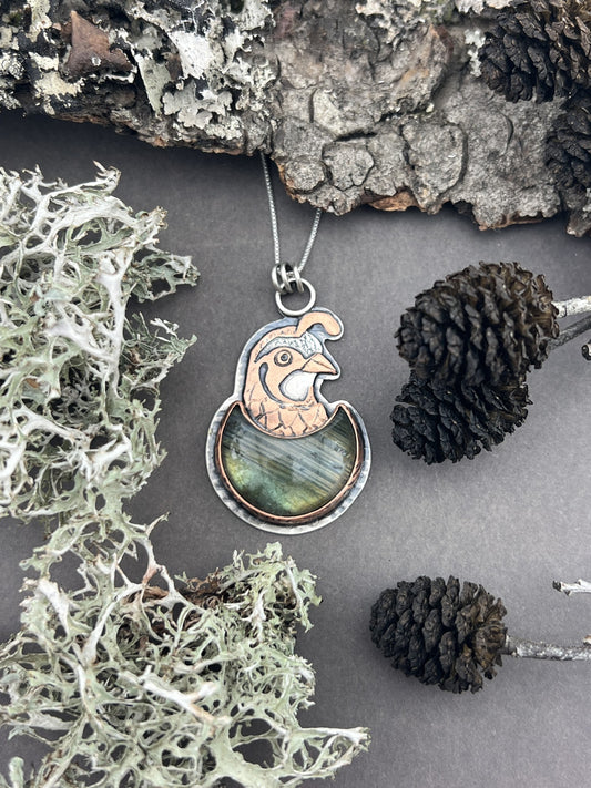 Green Labradorite Quail Necklace