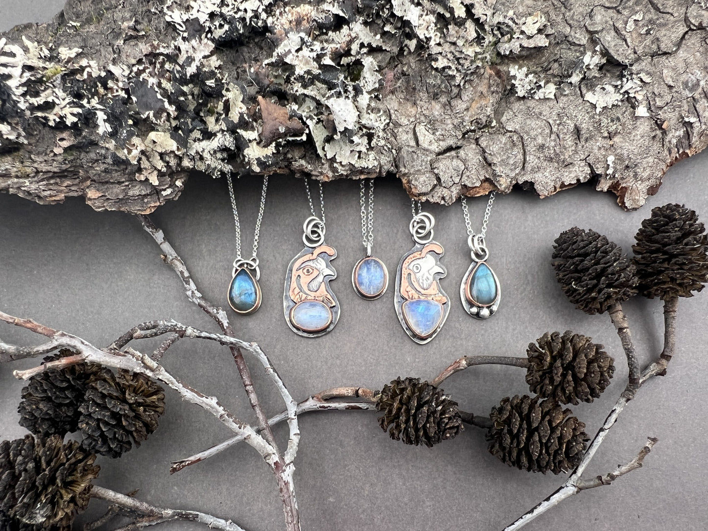 Moonstone Baby Quail Necklace