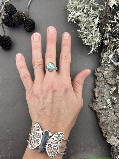 Abalone Silver Ring sz 7.5