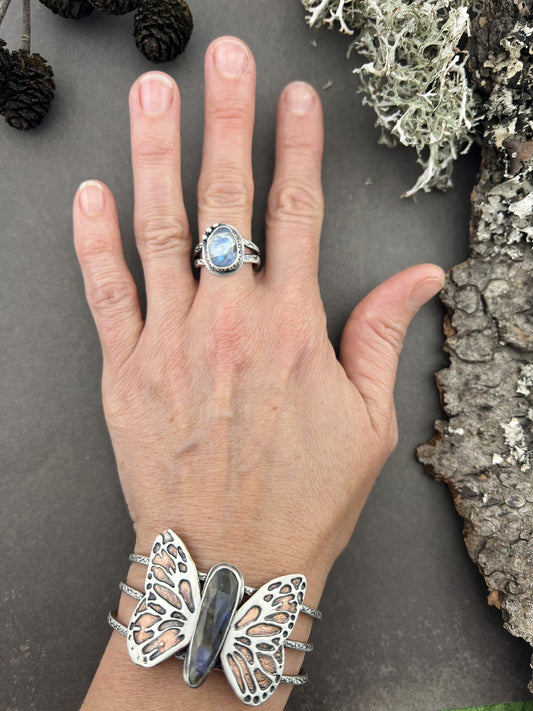 Moonstone Silver Ring sz 8.5