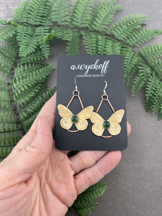 Brass Serpentine Butterfly Earrings