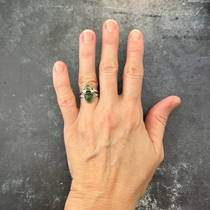 Serpentine & Tourmaline Silver Ring sz 5.25