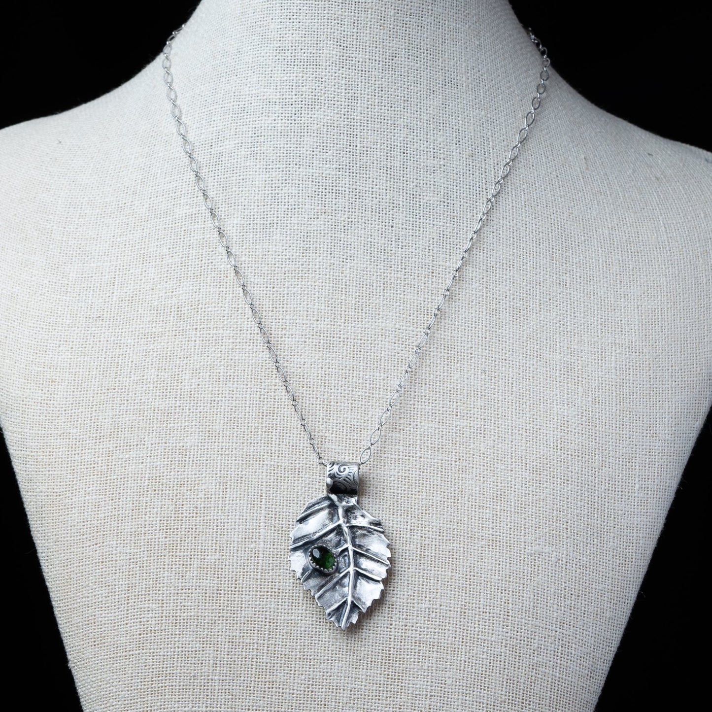 Leaf Necklace with Tourmaline Stone