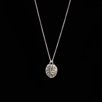 Peridot Monstera Silver Necklace