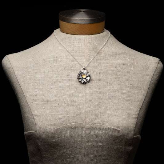 Silver Citrine Sunflower Pendant