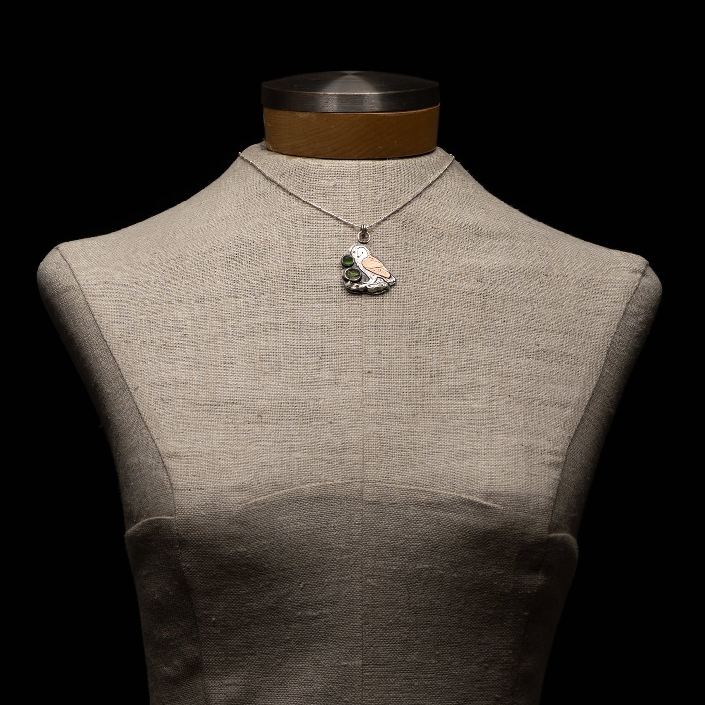Tourmaline & Serpentine Barn Owl Pendant