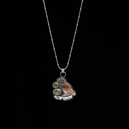 Tourmaline & Serpentine Barn Owl Pendant