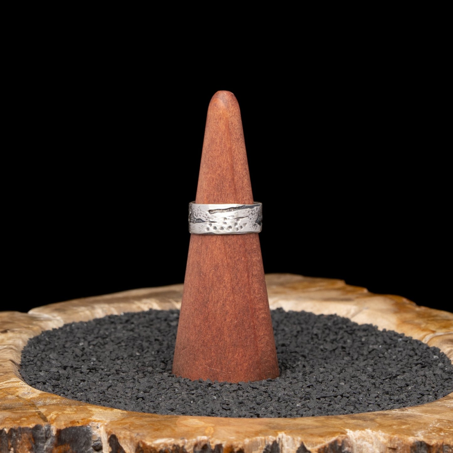 Birch Bark Silver Ring sz 8