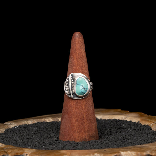 Turquoise Silver Fern Ring Sz 9.5