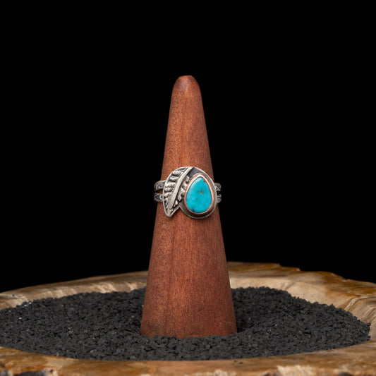 Turquoise Silver Fern Ring sz 8.5