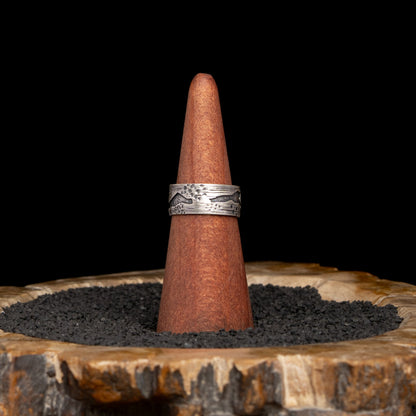 Silver Birch Bark Ring Size 9.5