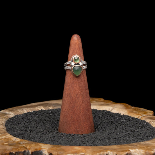Serpentine & Tourmaline Silver Ring sz 5.25