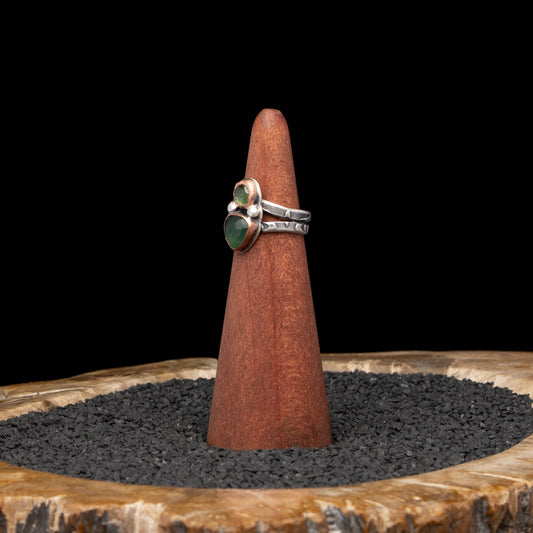Serpentine & Tourmaline Silver Ring sz 5.25