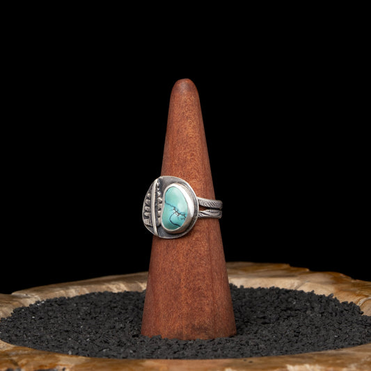 Turquoise Silver Fern Ring Sz 9.5