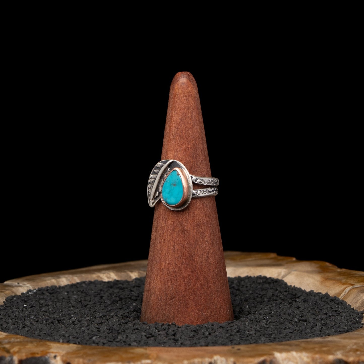 Turquoise Silver Fern Ring sz 8.5