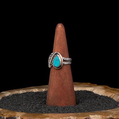 Turquoise Silver Fern Ring sz 8.5