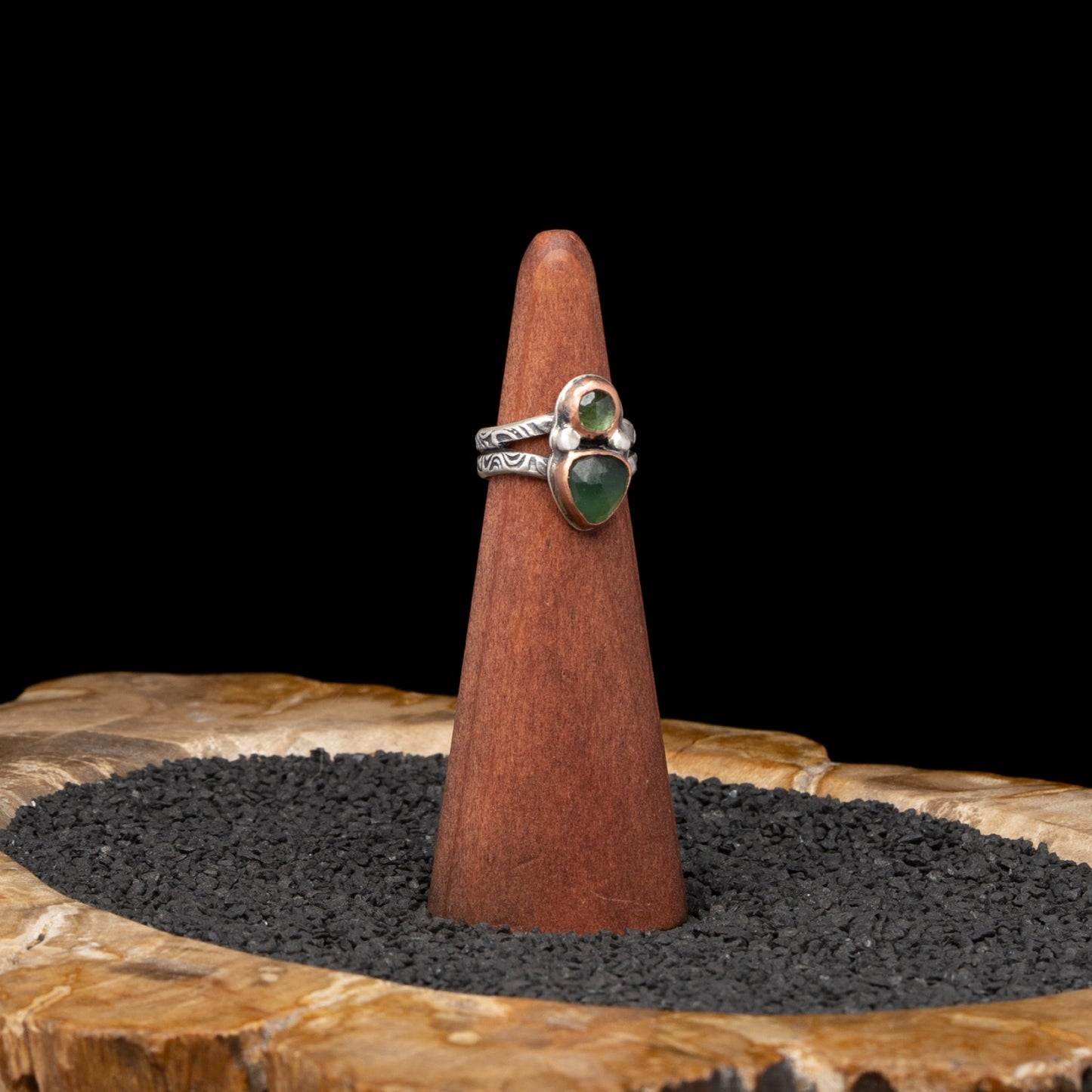 Serpentine & Tourmaline Silver Ring sz 5.25