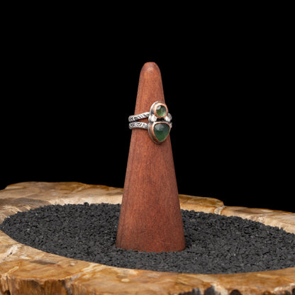 Serpentine & Tourmaline Silver Ring sz 5.25