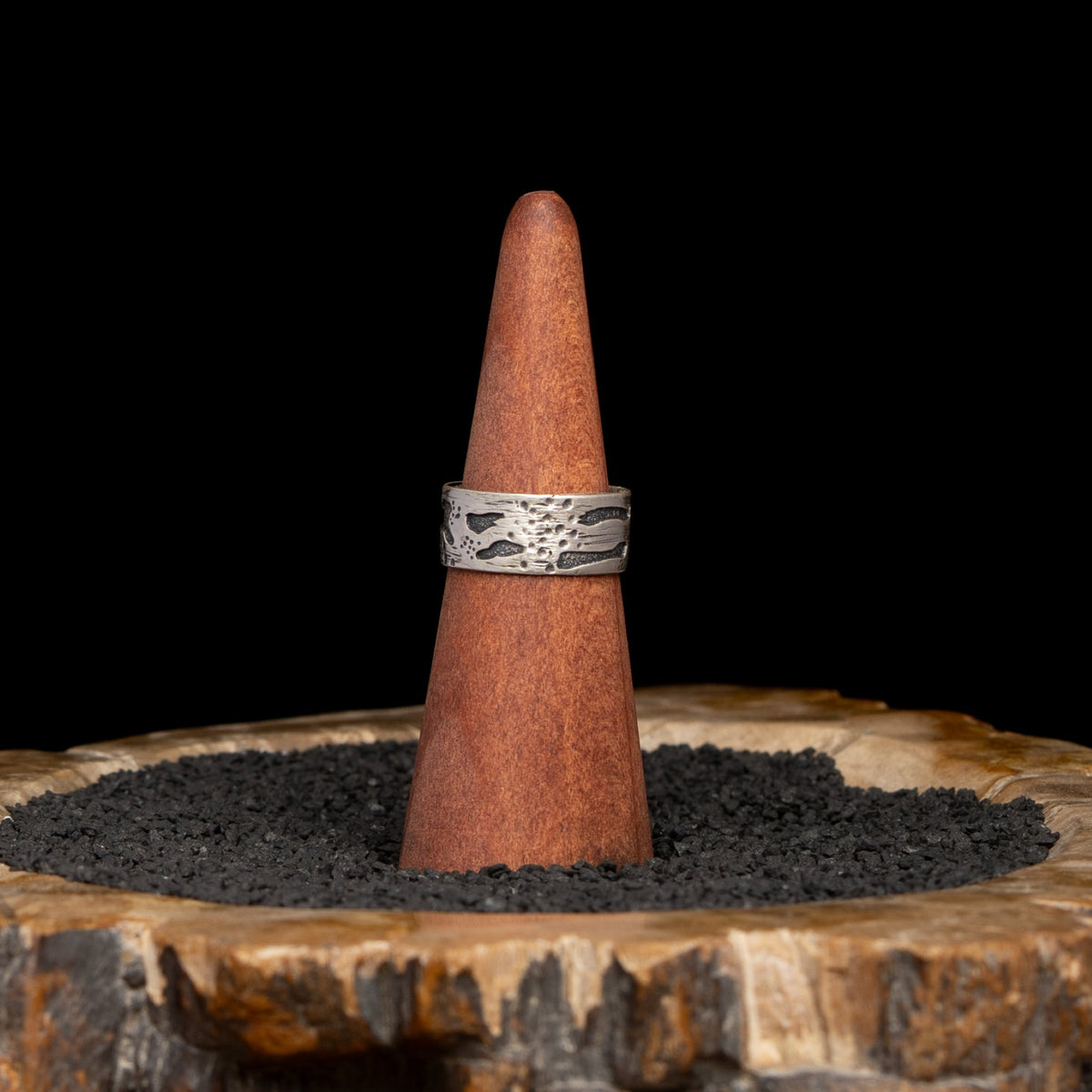 Silver Birch Bark Ring Size 9.5
