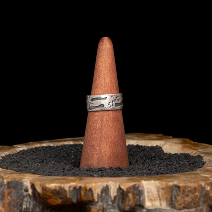 Silver Birch Bark Ring Size 9.5