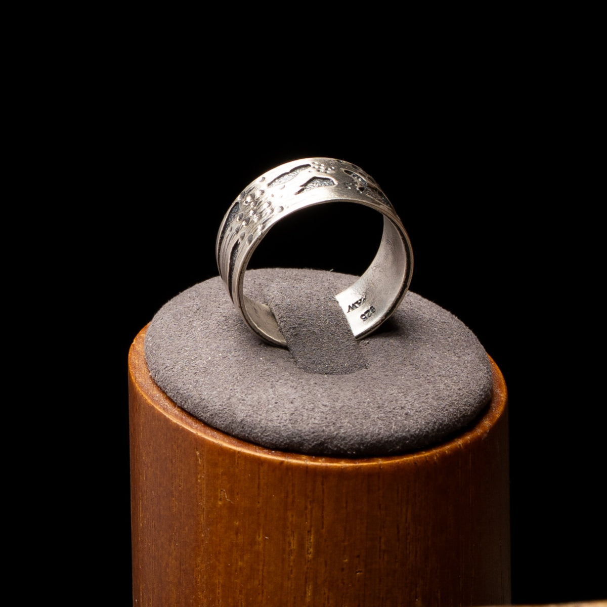 Silver Birch Bark Ring Size 9.5