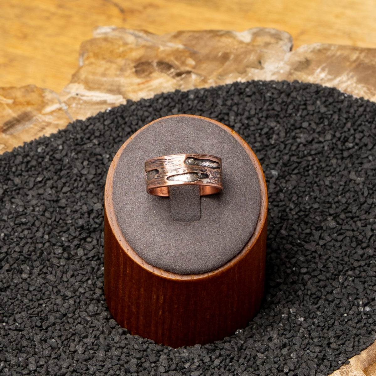 Copper Birch Bark Ring Size 8.5