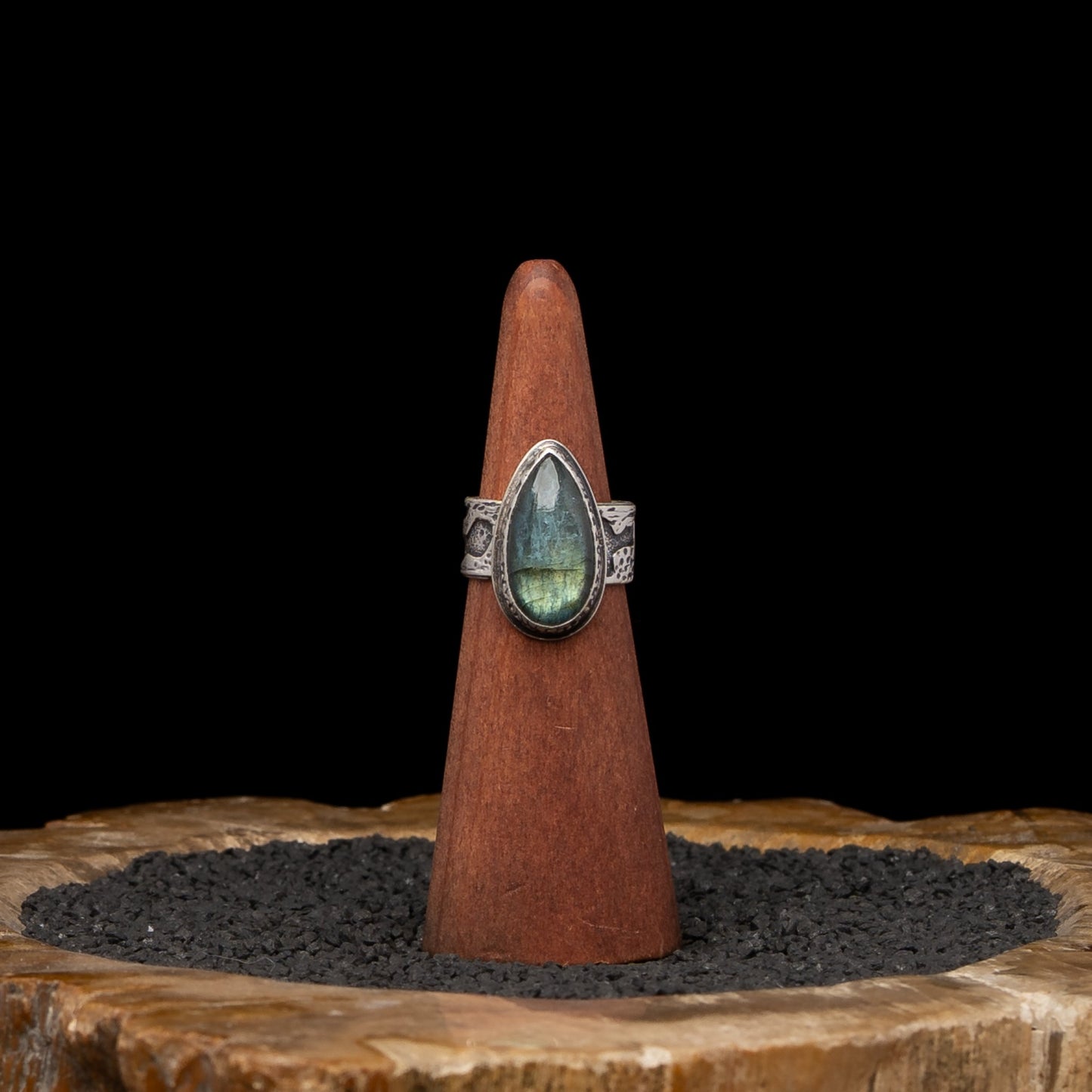 Labradorite Birch Bark Silver Ring sz 7 & 1/4