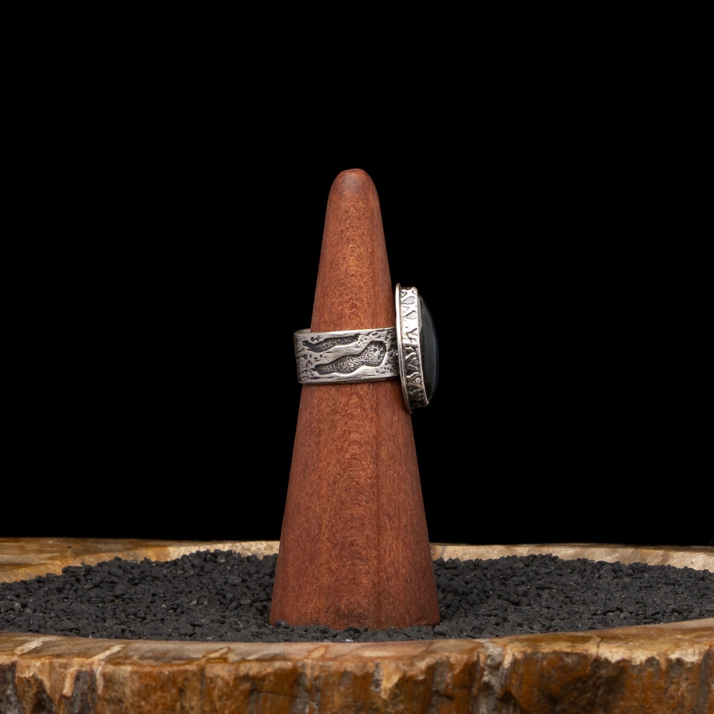 Labradorite Birch Bark Silver Ring sz 7 & 1/4