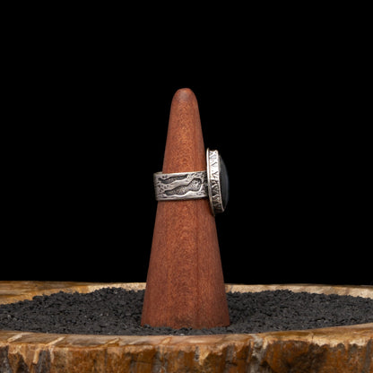 Labradorite Birch Bark Silver Ring sz 7 & 1/4